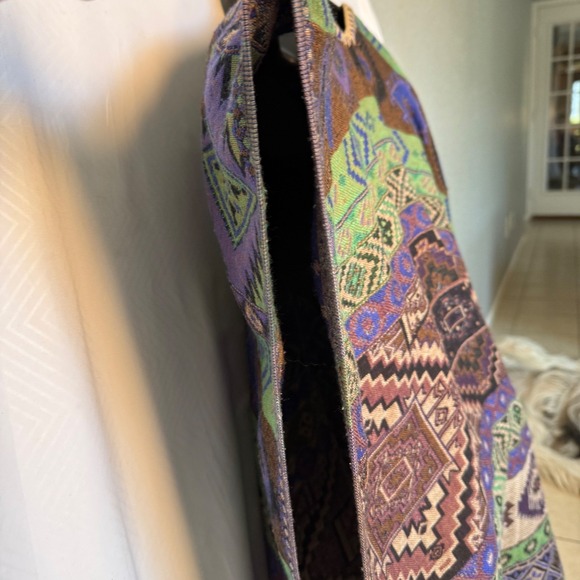 Southwestern Festival Boho Purple Green Open Poncho Shawl Fringe Trim One Size - Picture 7 of 7